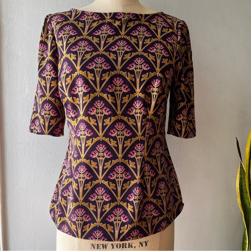 Boden• Purple & Gold Olive Branch Blouse• Sz 6 - Picture 16 of 16